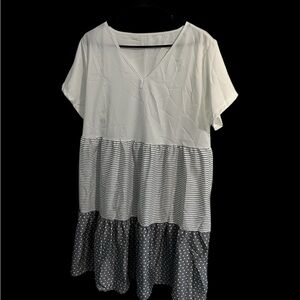 New Stylish Women's White and Gray Babydoll Dress - XL